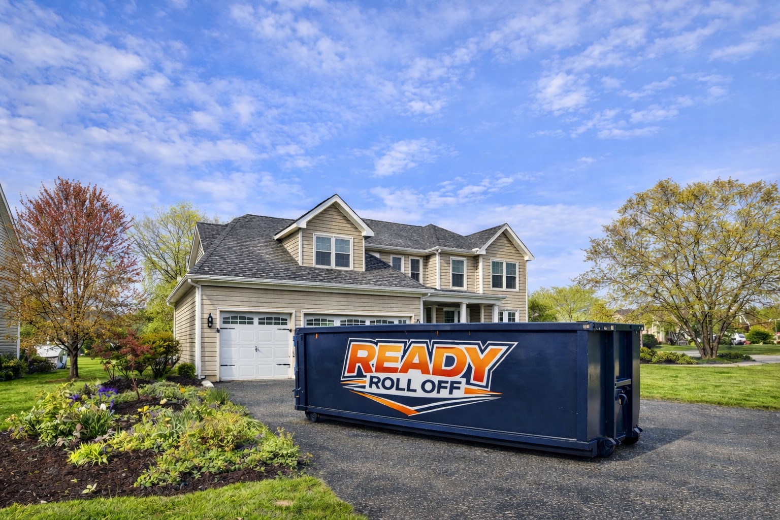 Ready Roll Off dumpster in a residential driveway
